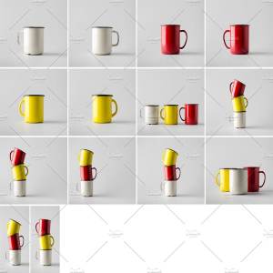 搪瓷茶杯样机模板 Enamel Mug Mock-Up Photo Bundle插图1