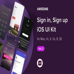 iOS平台APP应用注册登录界面设计XD模板v2 Awesome iOS UI Kit – Sign in, Sign up Vol. 2 (XD)