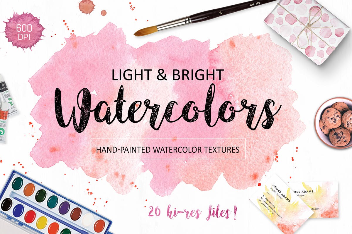 明亮色彩设计风格手绘水彩纹理套装 Bright watercolor textures pack