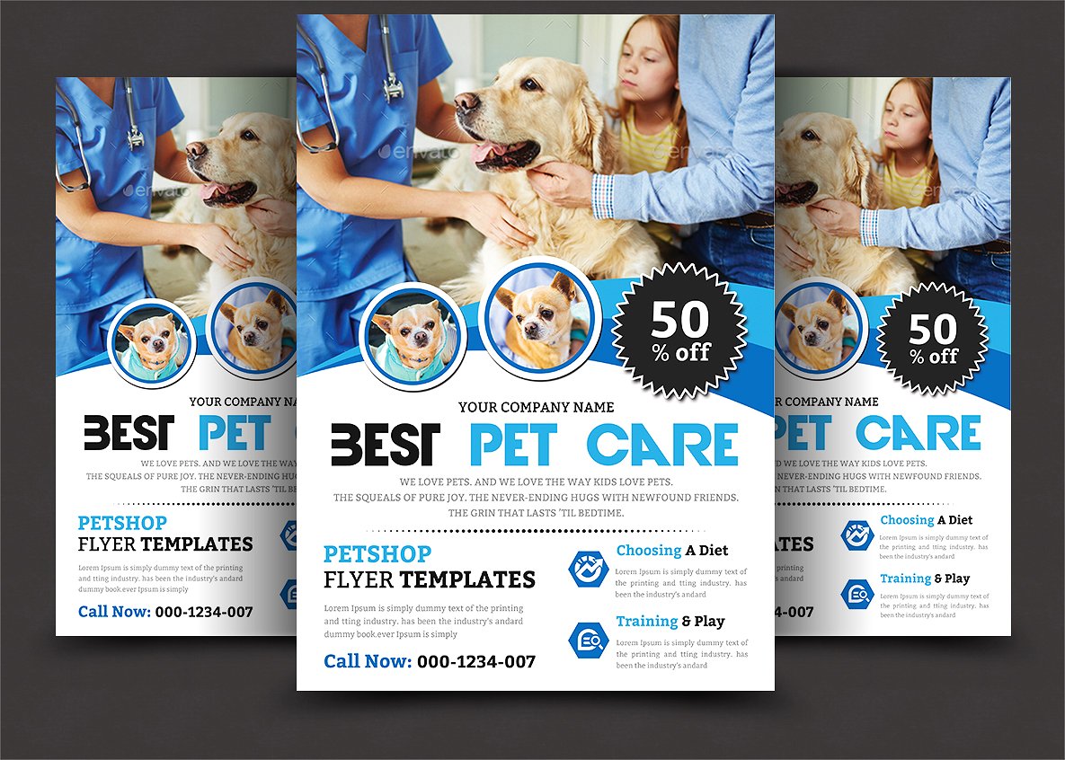 宠物医院护理机构宣传传单模板 Pet Care Flyer Templates