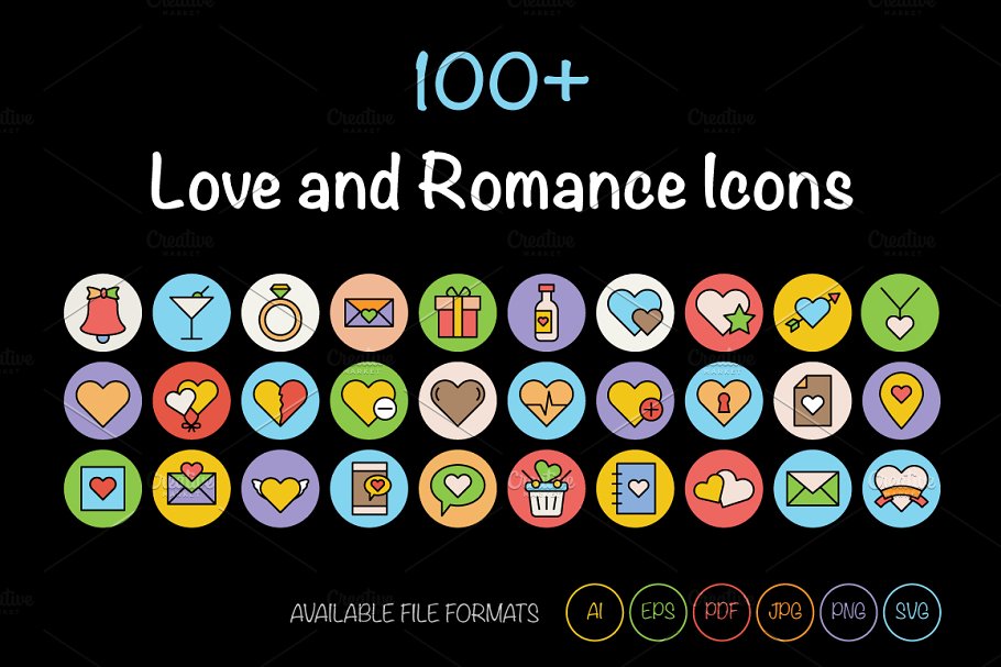 100+爱情浪漫主题矢量图标 100+ Love and Romance Vector Icons