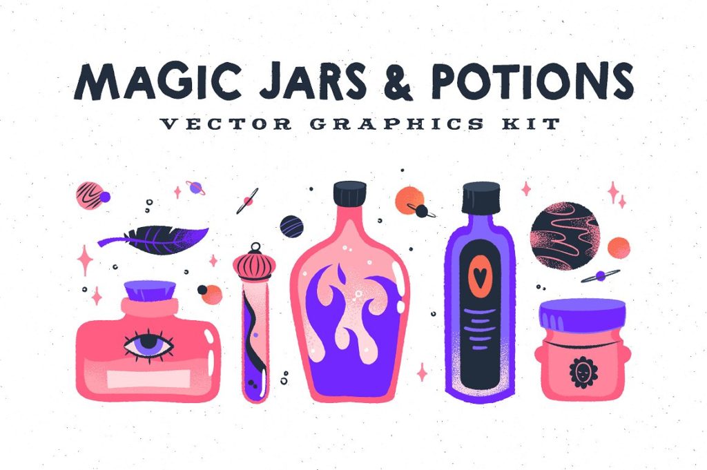 手绘炼金术师的魔法瓶系列矢量素材下载[ai,png]