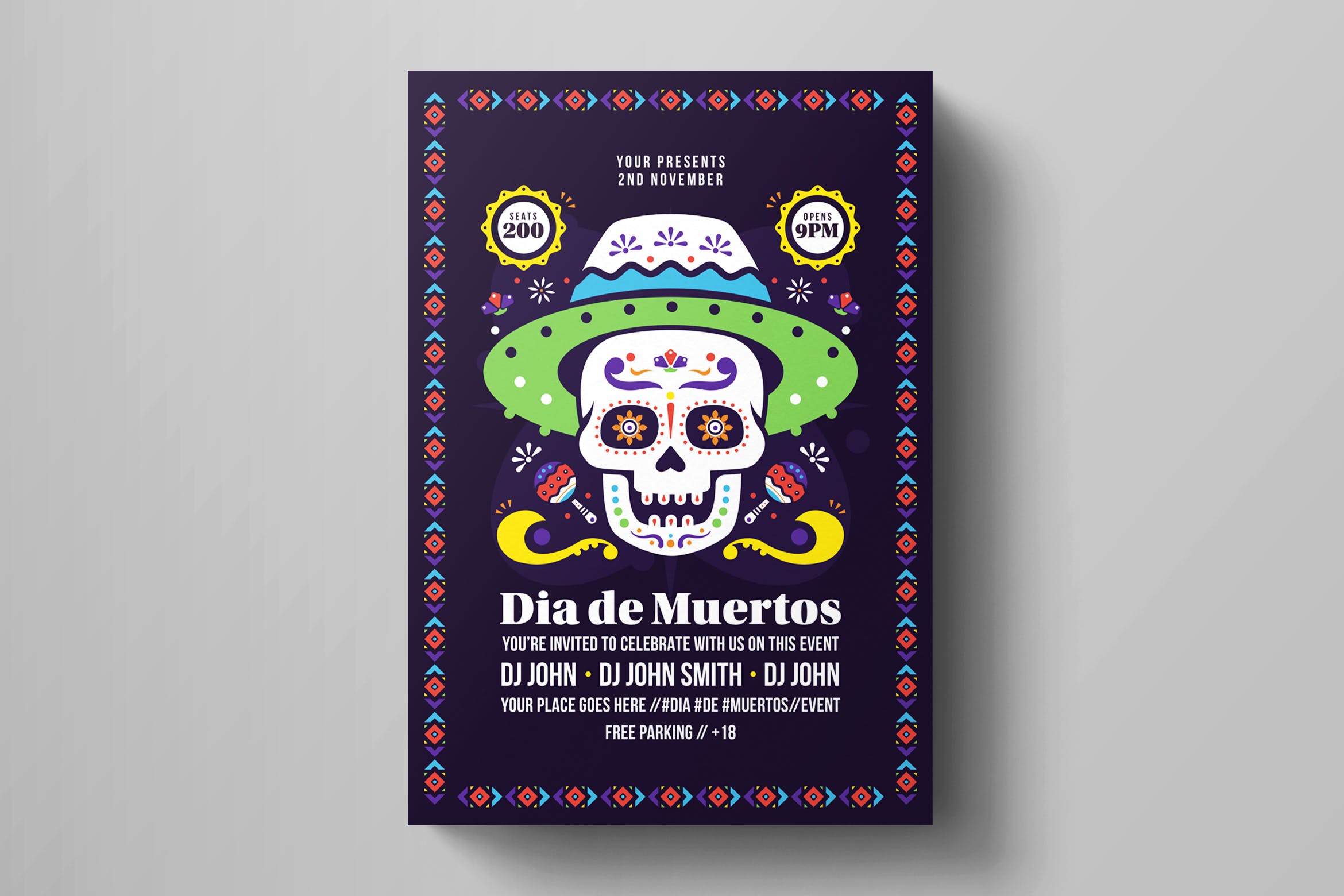 墨西哥亡灵节音乐派对活动海报模板 Dia De Los Muertos Flyer Template