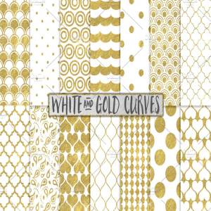金箔纯白背景曲线形状图案 White and Gold Foil Backgrounds