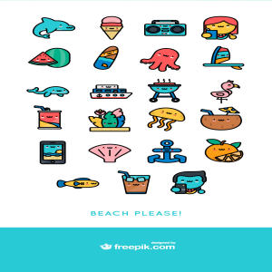 可爱风夏日假期主题图标集 Kawaii Summer Icon Pack