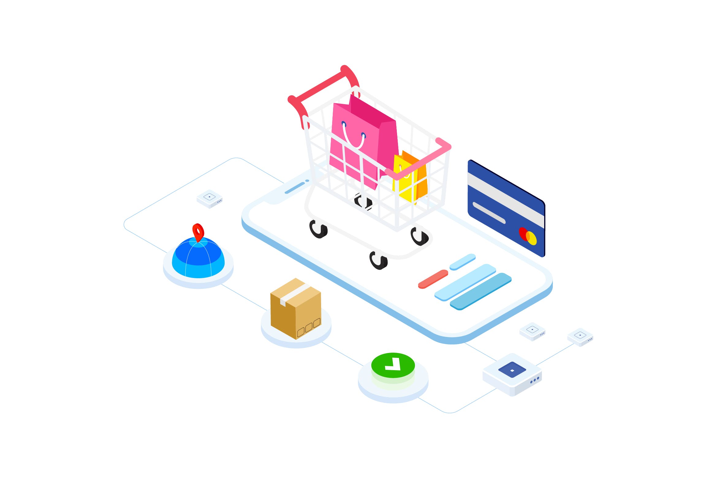 区块链电商主题等距矢量概念插画v8 E-commerce on Blockchain Isometric 8 – FV