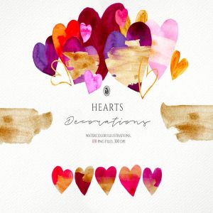 爱心主题水彩插画合集 Hearts – Watercolor Illustrations