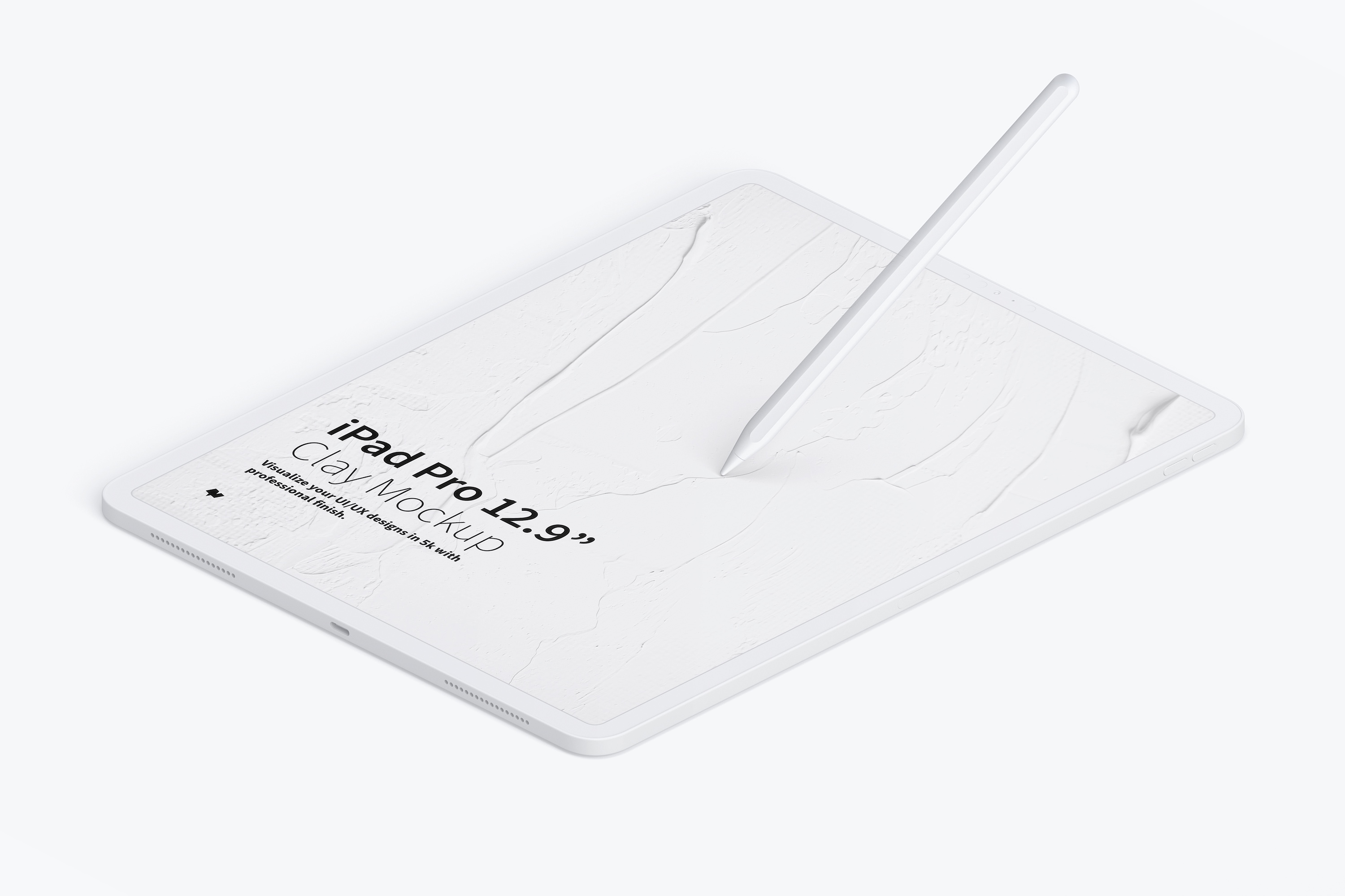 iPad Pro平板电脑等距右视图样机模板素材 Clay iPad Pro 12.9” Mockup, Isometric Right View