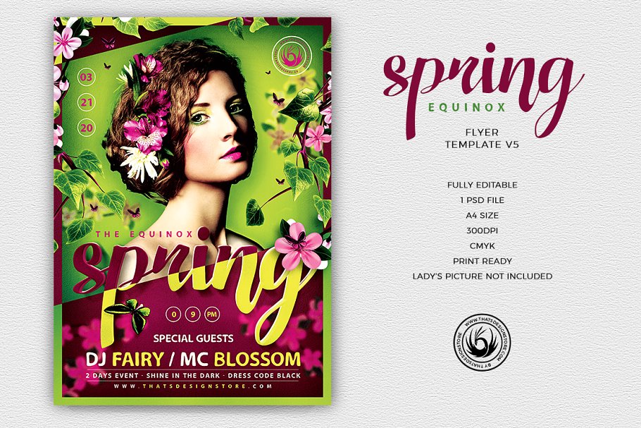 充满生命力春意盎然海报传单设计PSD模板 Spring Equinox Flyer PSD V5
