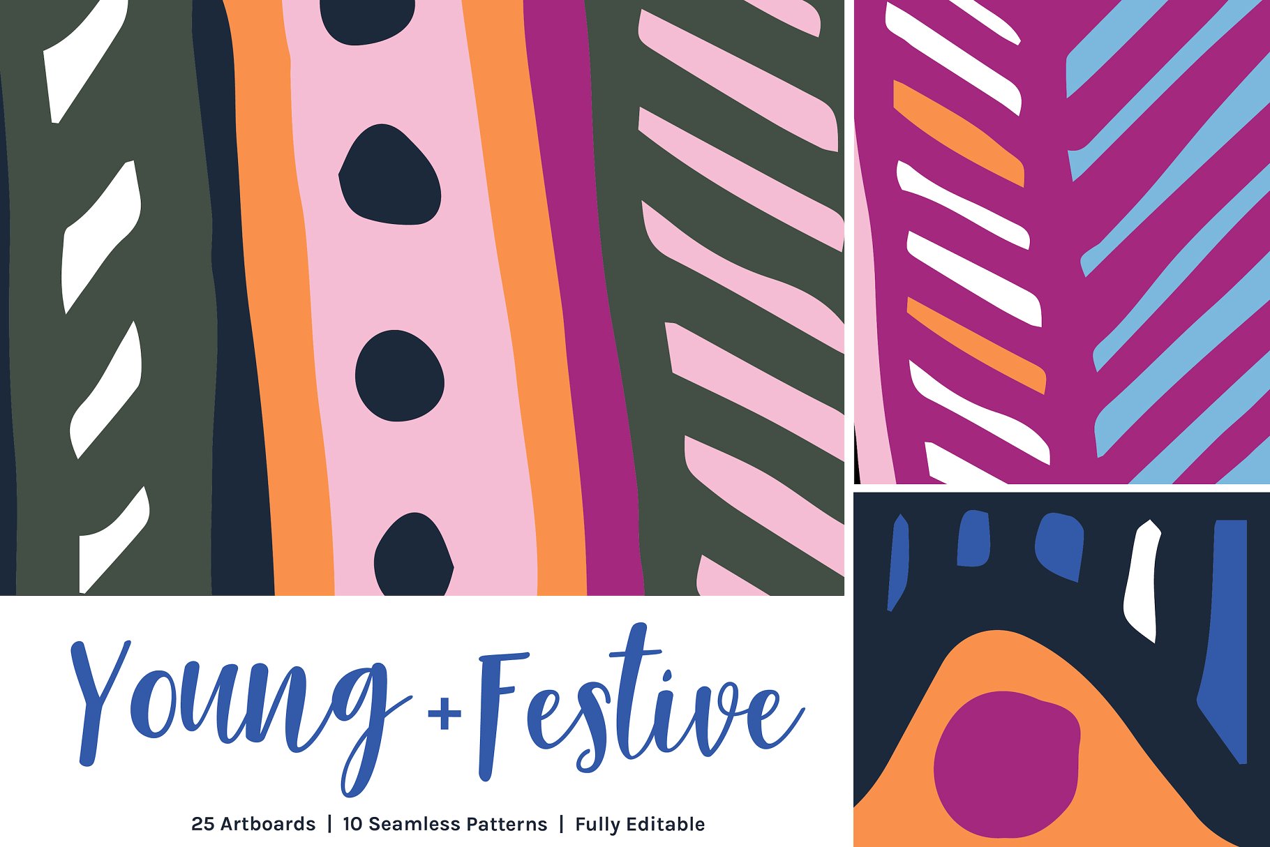 多彩抽象设计线条纹理图案 Young Festive | Artboards + Patterns