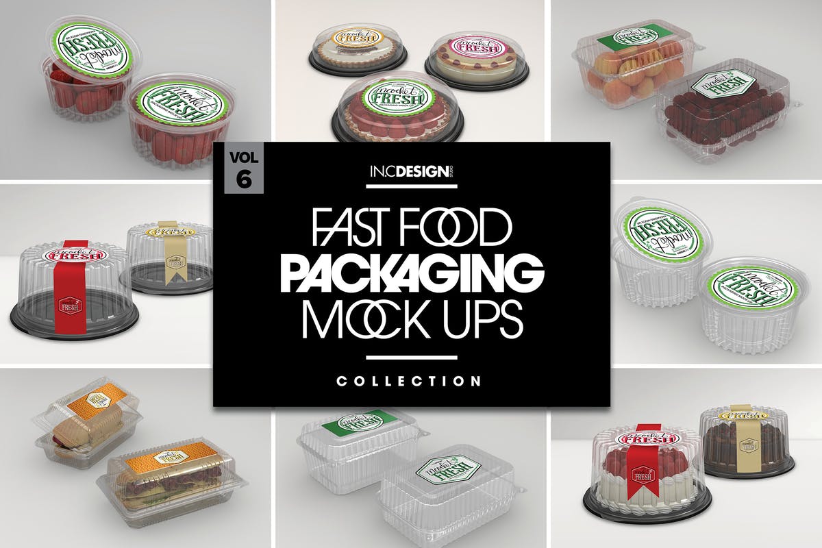 一次性食品塑料包装盒样机Vol.6 Fast Food Boxes Vol.6: Take Out Packaging Mockups