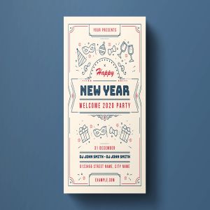 线条艺术2020年新年主题活动海报传单设计模板 Happy New Year Flyer Template