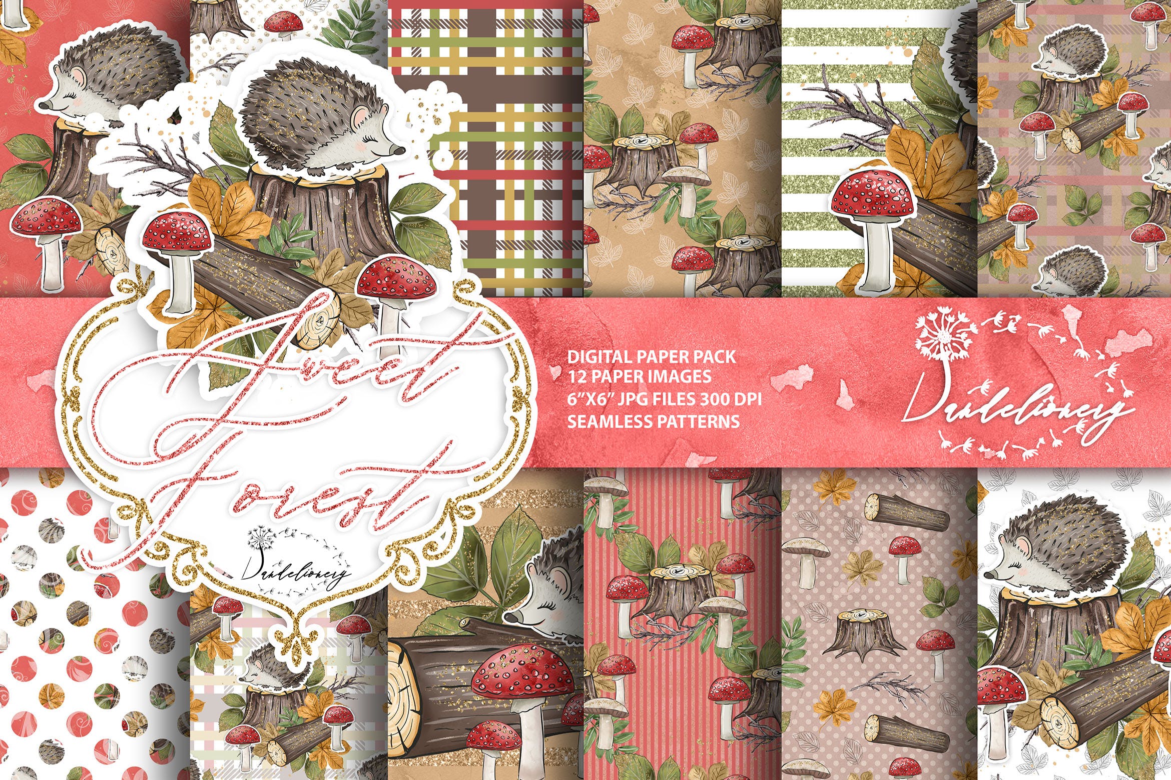 甜蜜森林主题数码纸张图案背景素材 Sweet Forest digital paper pack