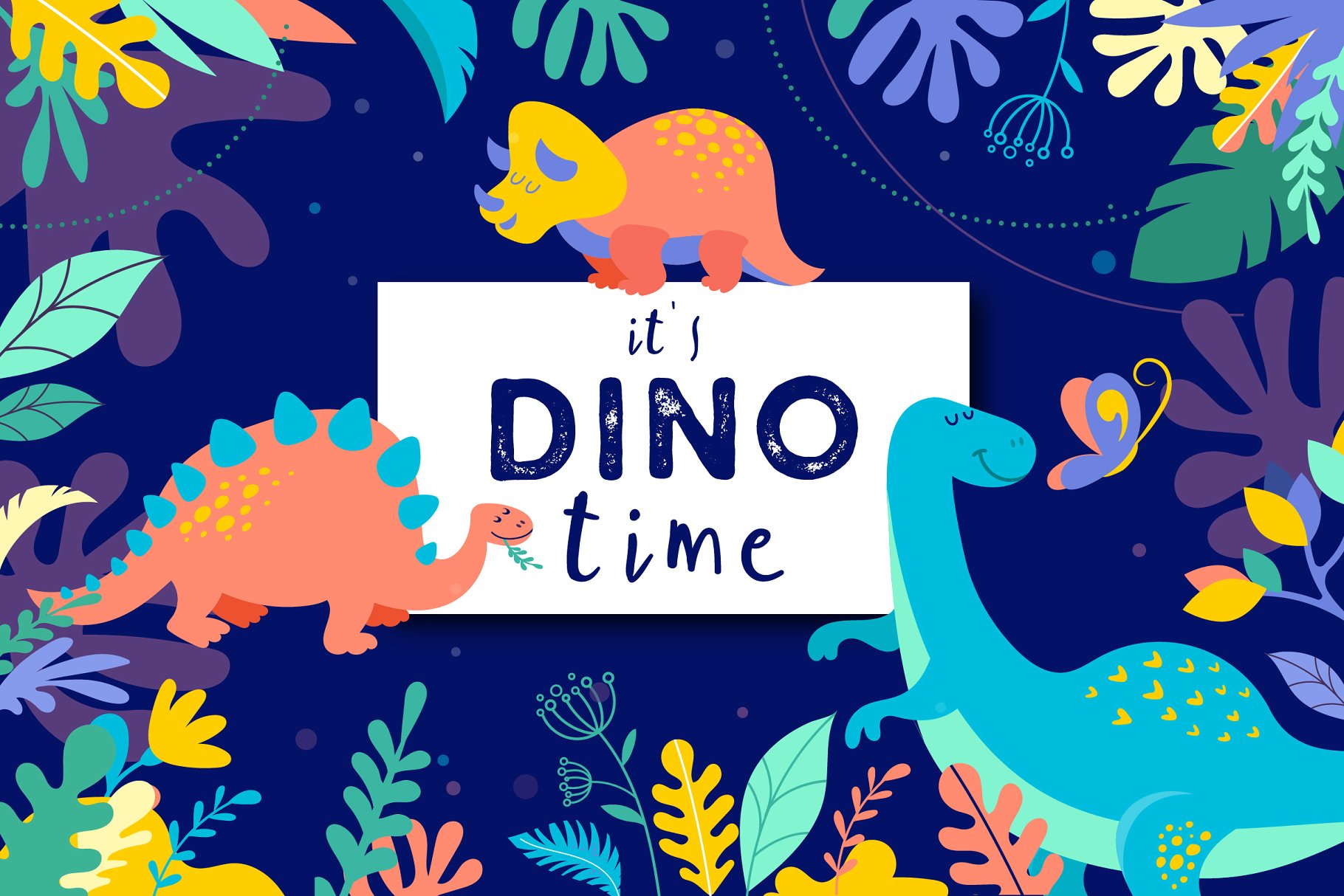 可爱的恐龙插图设计工具包 it’s DINO time – cute dinosaurs kit