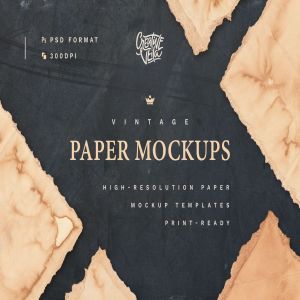 复古做旧风格纸张纹理样机模板 Vintage Paper PSD Mockup Set