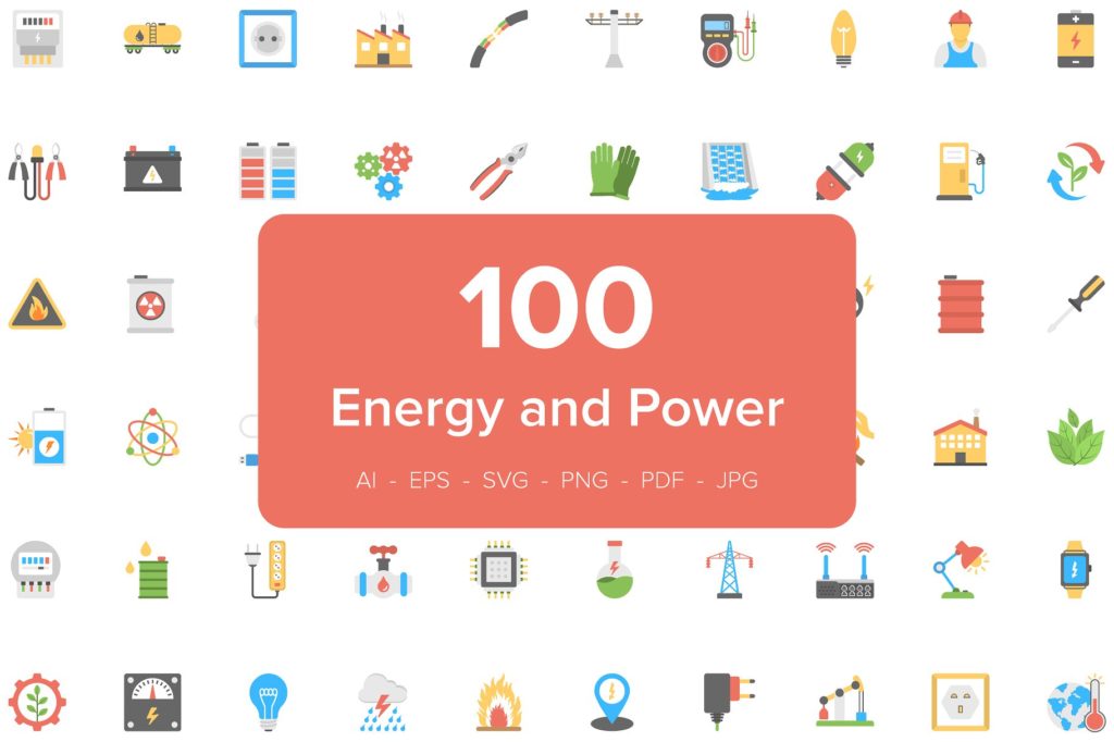 创意能源电力类扁平矢量图标集[AI，EPS，PDF，SVG，PNG]