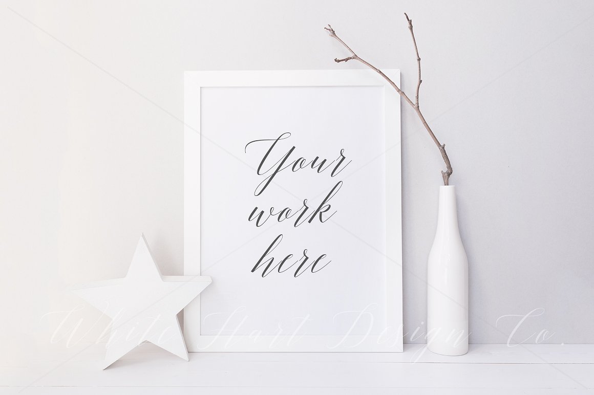 极简白色长方体相框样机模板 Styled frame mock up – 8528