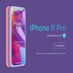 黏土陶瓷材质风格iPhone 11 Pro手机样机模板 IPhone 11 Pro Clay Mode Mockup