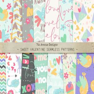 甜美的情人节无缝背景纹理 Sweet Valentine Seamless Patterns