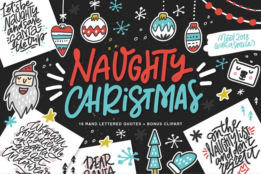 可爱圣诞祝福语&剪贴画素材 Fun Christmas Lettering & Clipart