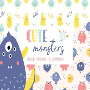 可爱的五颜六色怪物图案合集 Cute Monsters Patterns