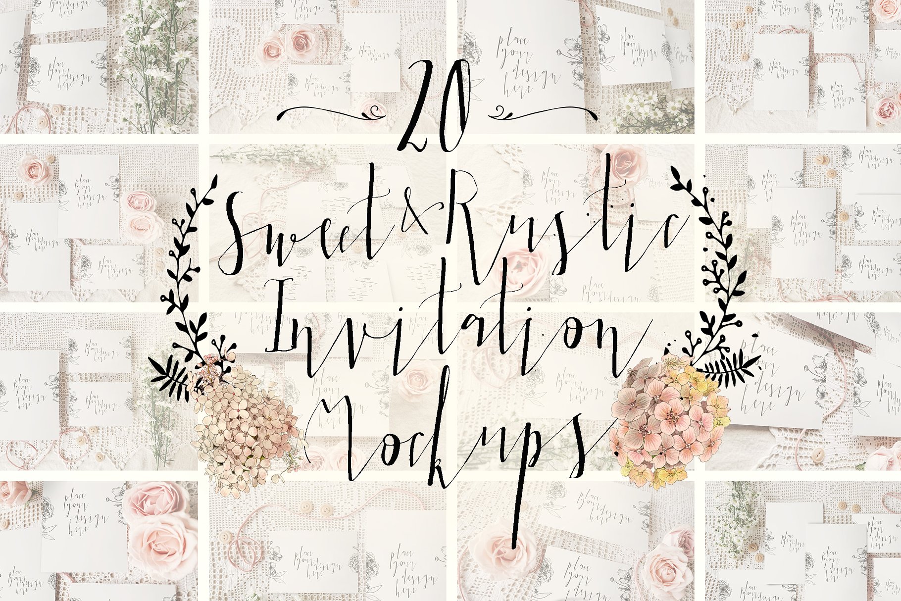 特色文艺范邀请卡样机 Sweet & Rustic Invitation Mockup
