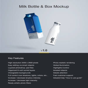 牛奶盒&牛奶瓶外观设计PSD样机模板 Milk Bottle Mockup – PSD