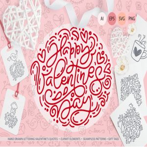 可爱风格情人节设计元素图案素材 Cute Valentines Elements