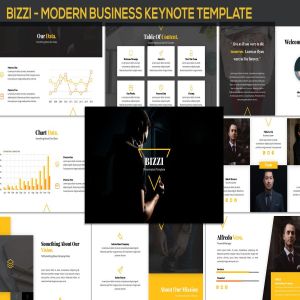 金融行业适用的酷黑背景现代风格Keynote幻灯片模板 Bizzi – Modern Business Keynote Template