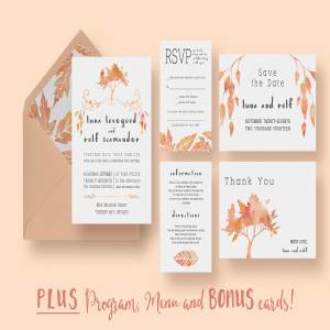 粉色水彩树木植物装饰婚礼邀请函套装 Watercolour Tree Wedding Suite