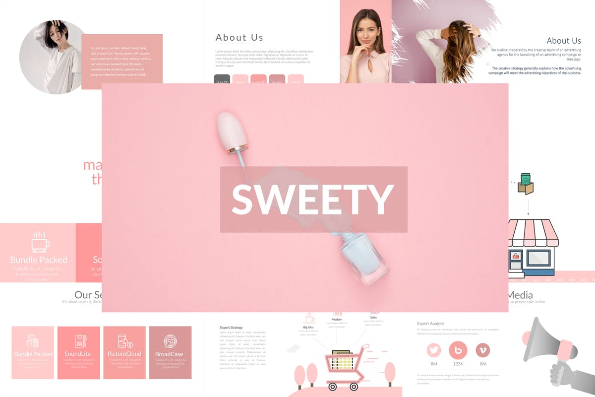 美容化妆品项目推介PPT幻灯片模板 SWEETY Powerpoint Template
