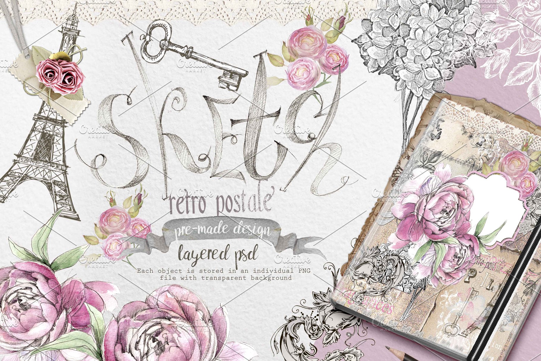 复古风水彩明信片插画 2 in 1!! Vintage style post-cards