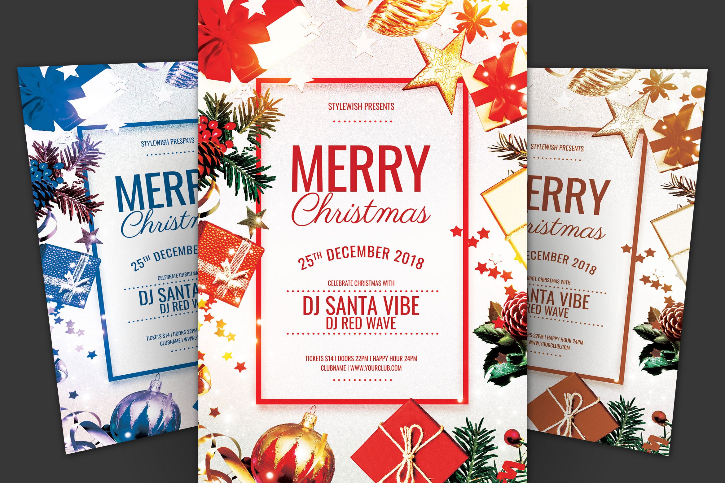 实物装饰点缀圣诞节主题海报传单模板 Merry Christmas Flyer