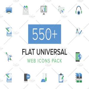 550+扁平通用互联网应用图标集 550+ Flat Universal Web Icons Pack