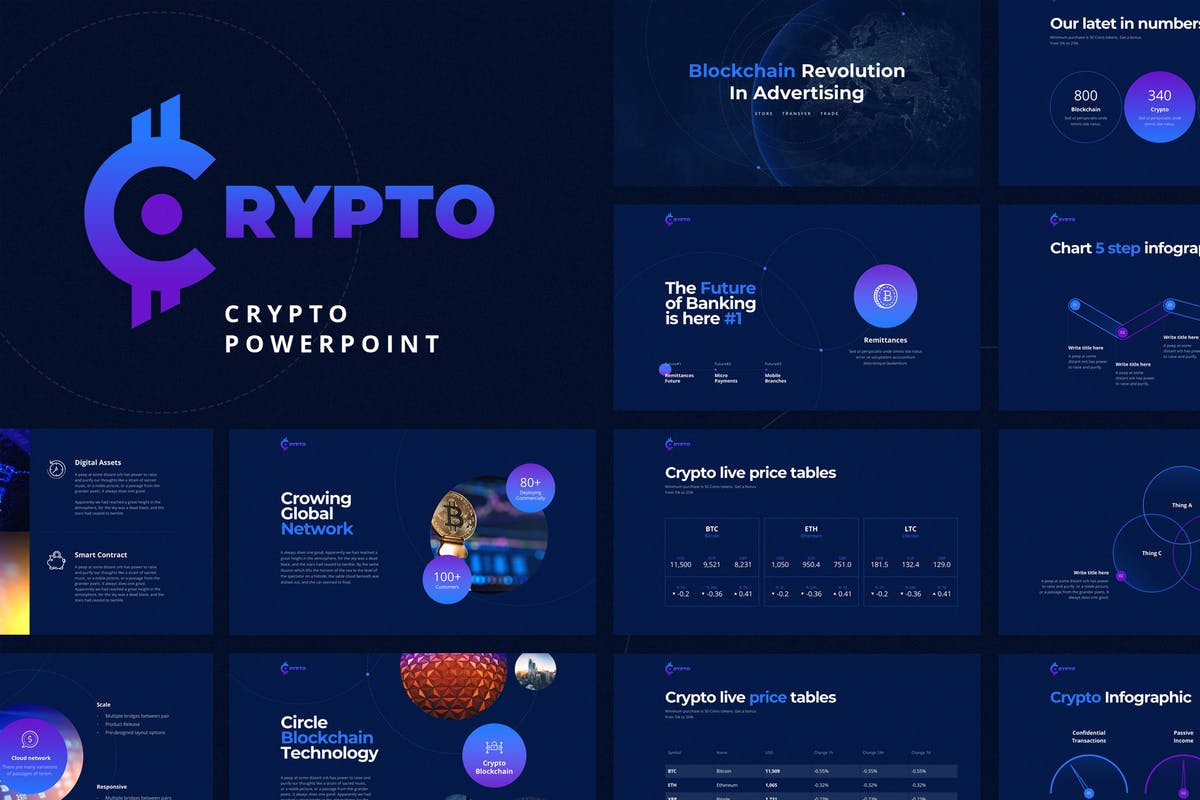 比特币加密货币投资金融PPT幻灯片演示模板 CRYPTO Powerpoint Template