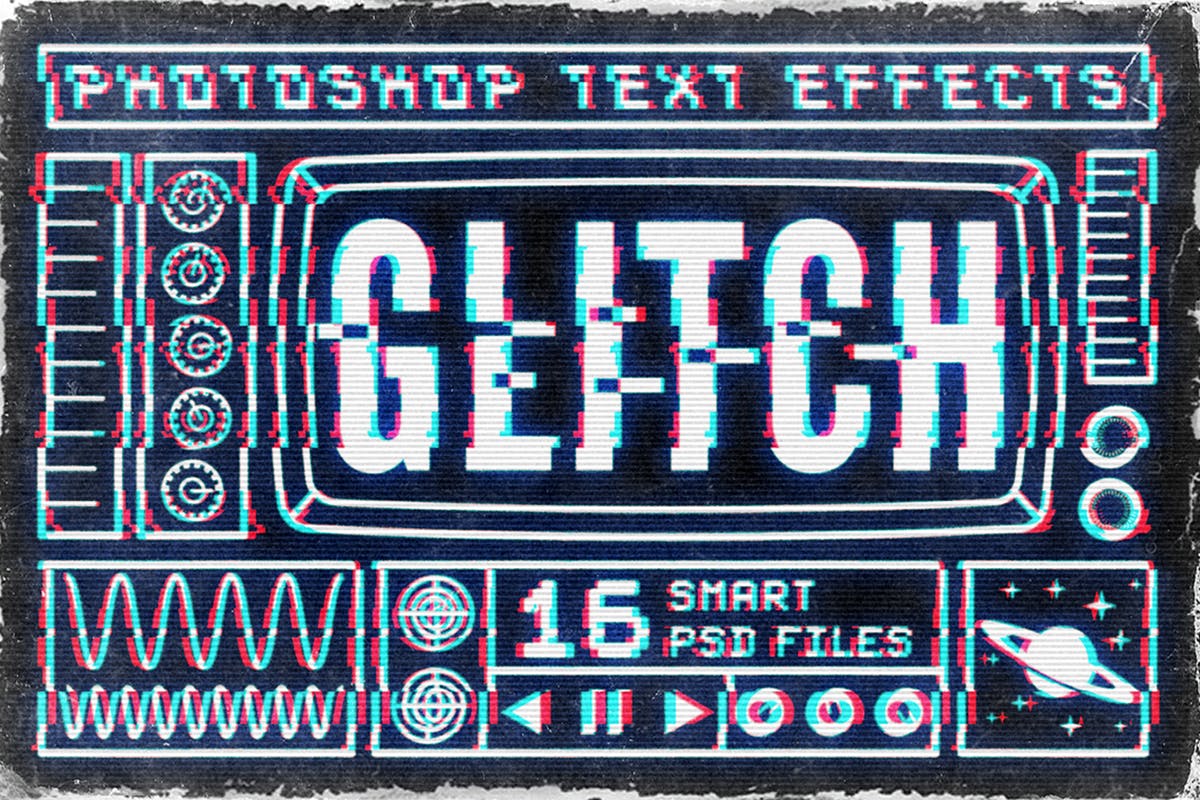 毛刺字体特效设计PSD模板 Photoshop Glitch Text Effects