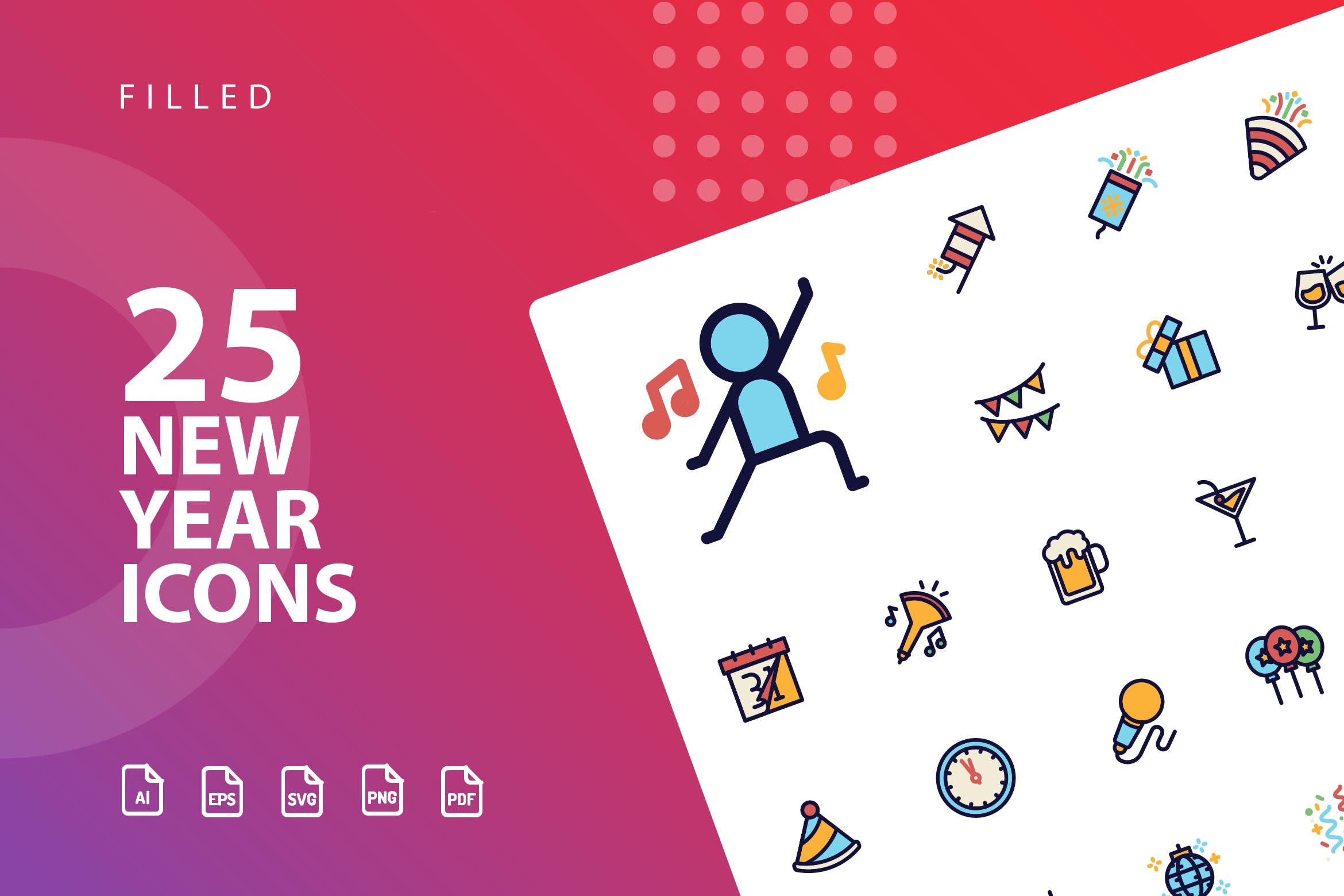 25枚新年主题矢量填充图标 New Year Filled  Icons