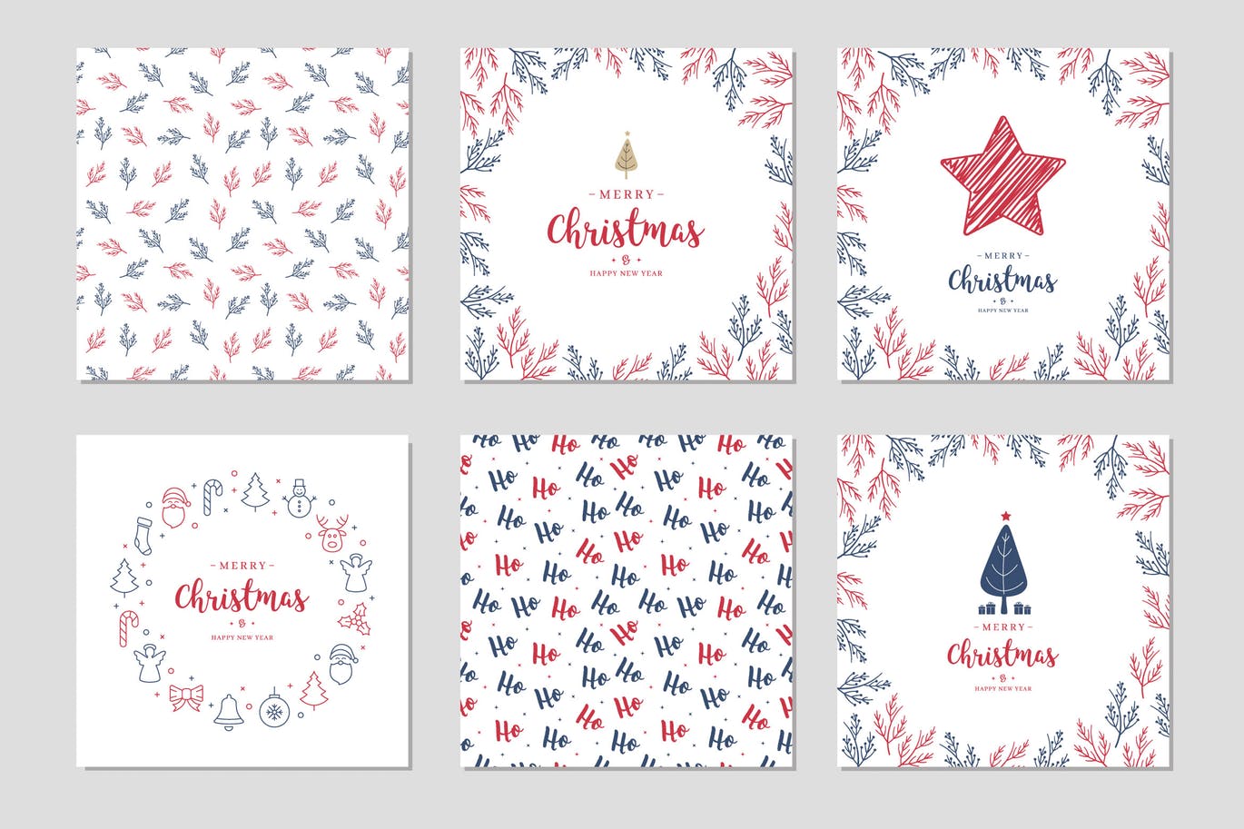 圣诞贺卡矢量设计模板素材v2 Christmas Card Set Vector vol.2