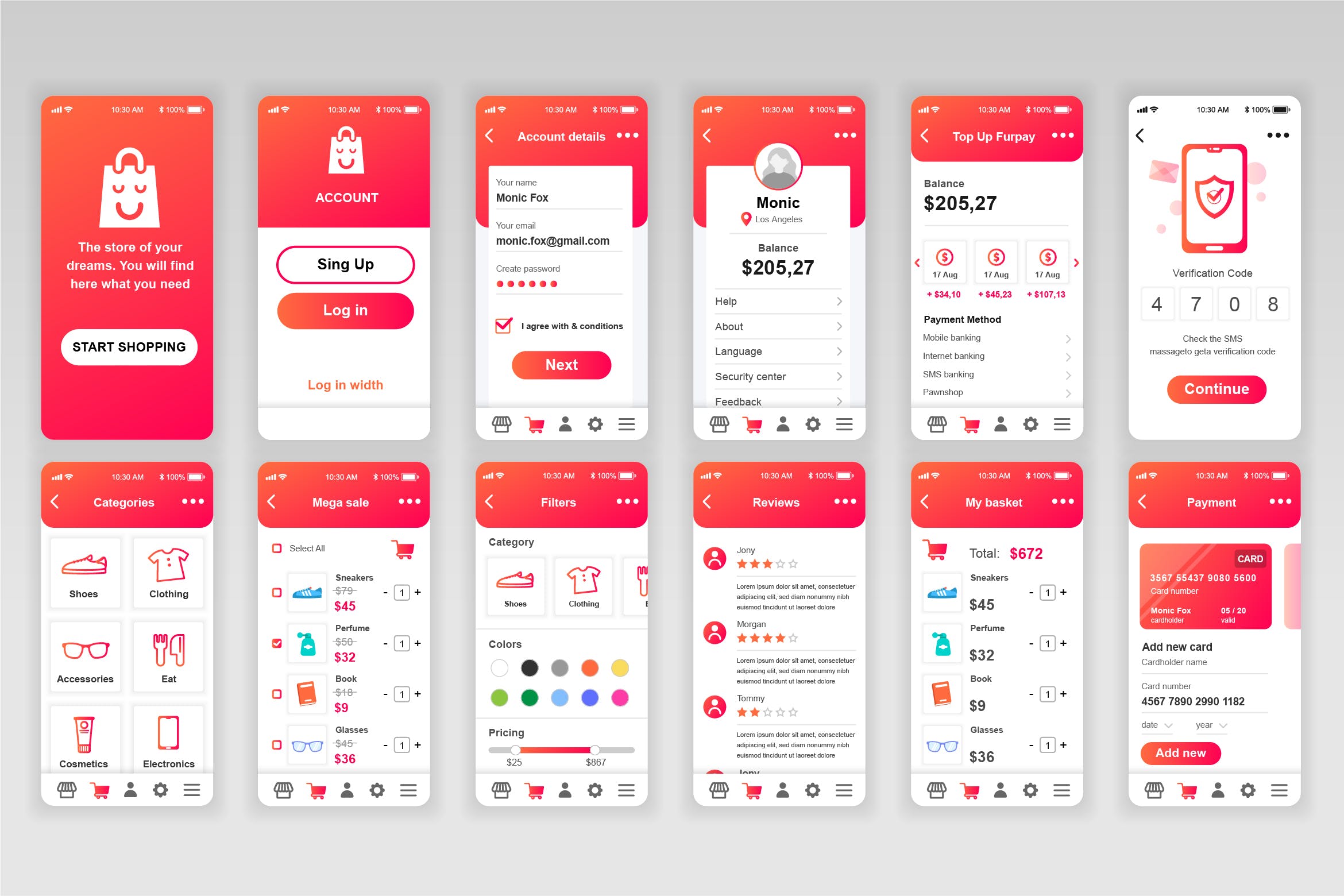 网上商城APP应用用户界面设计UI套件 Shopping Mobile App UX and UI Kit