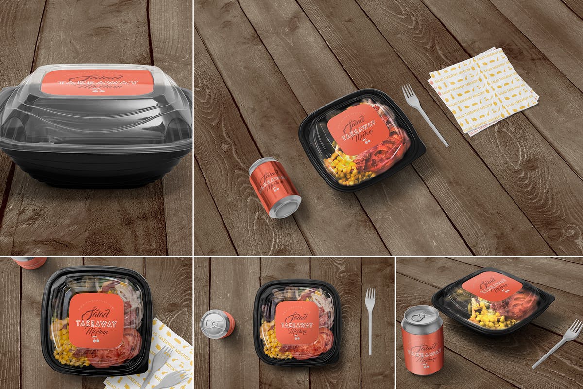 快餐熟食包装样机模板 5 Food Box Branding Mockups