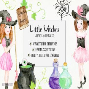 小女巫水彩元素设计套装 Little Witches Design Kit Watercolor