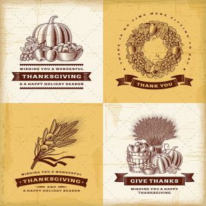 复古设计风格感恩节标签设计素材 Vintage Thanksgiving Labels Set插图2
