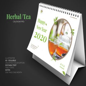 茶文化茶叶品牌定制2020年活页台历表设计模板 2020 Tea Herbal Green Calendar Pro插图1