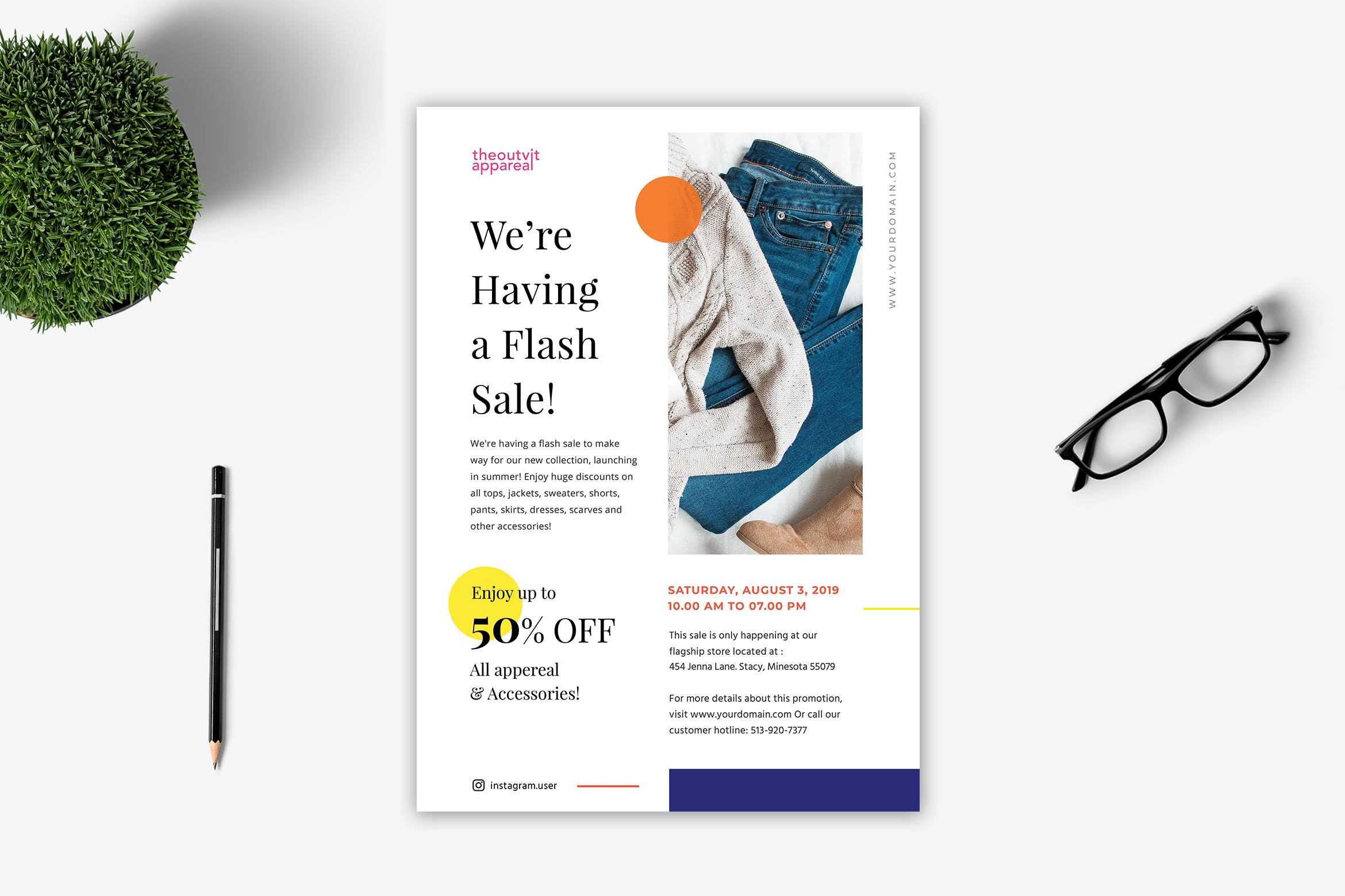 社交电商品牌特卖场海报传单设计模板 Flash Sale Flyer