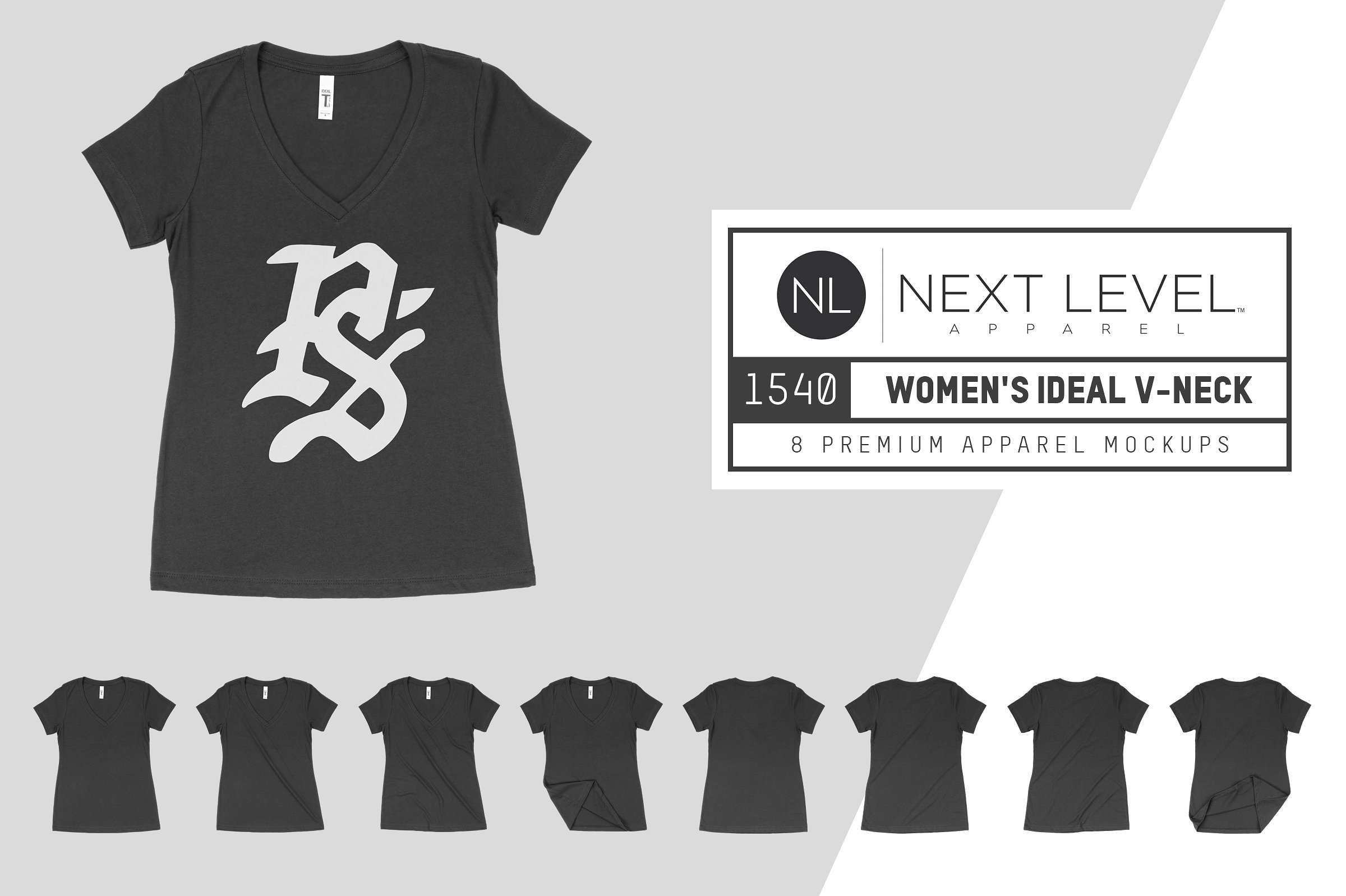 女士V领T恤服装样机 Next Level 1540 Women’s Ideal V-Neck