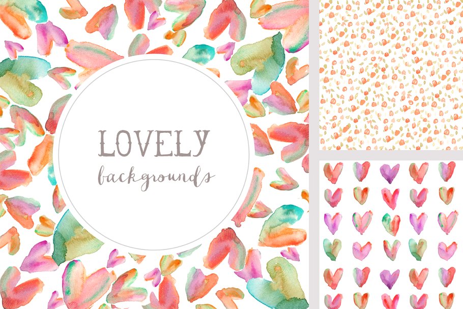 爱意满满心形水彩图案纹理 Lovely Backgrounds – Watercolor