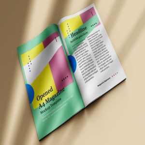 A4尺寸杂志内页排版设计展示图样机 Opened A4 Magazine Mock-up