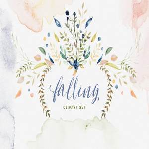水彩花卉剪贴画合集[对象、花环&纹理] Falling Watercolor Clipart Bundle