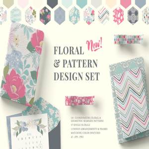 甜美时尚花卉和几何图案纹理 Floral & Pattern Design Set