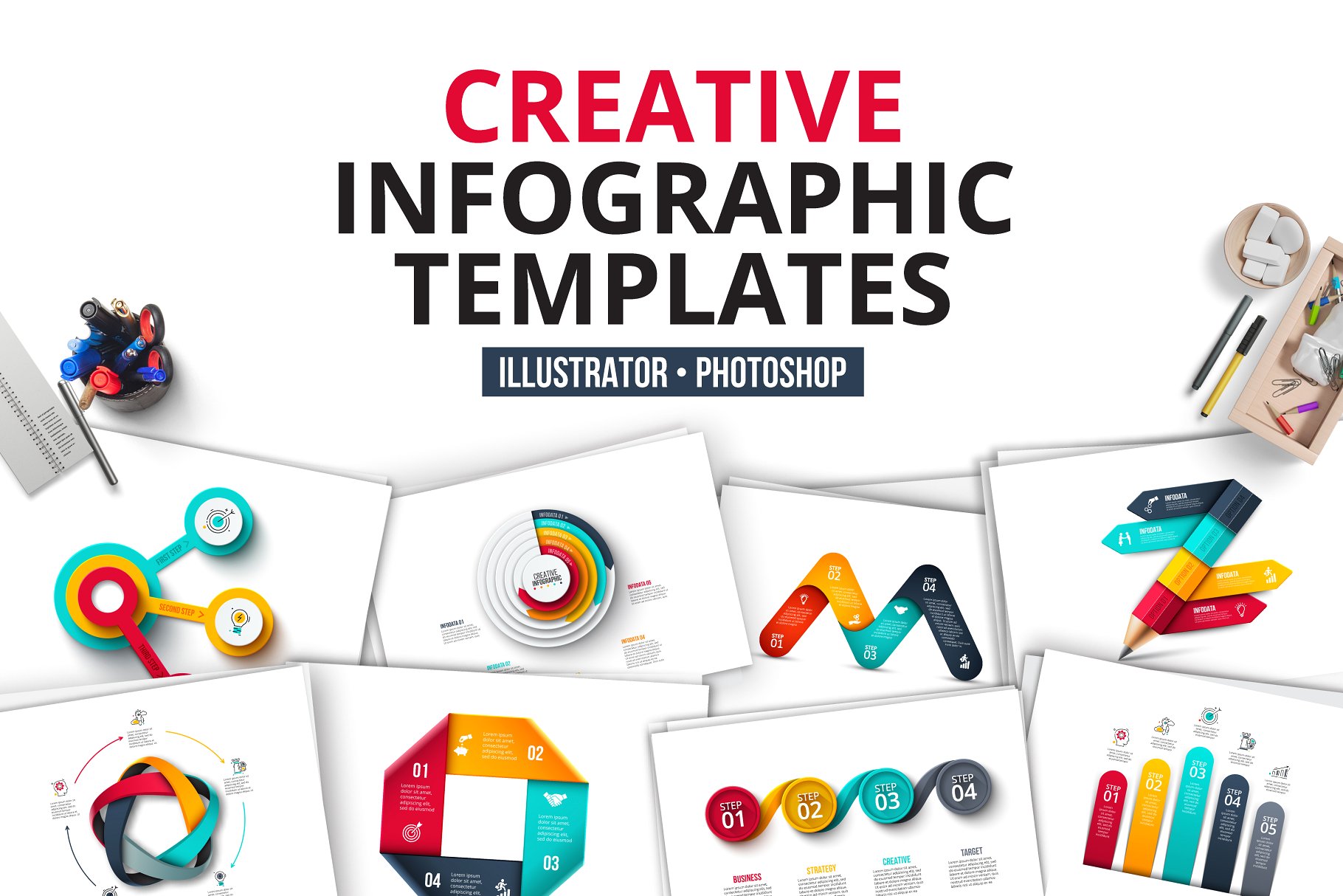 创意信息图表类幻灯片矢量设计素材 Creative infographics templates
